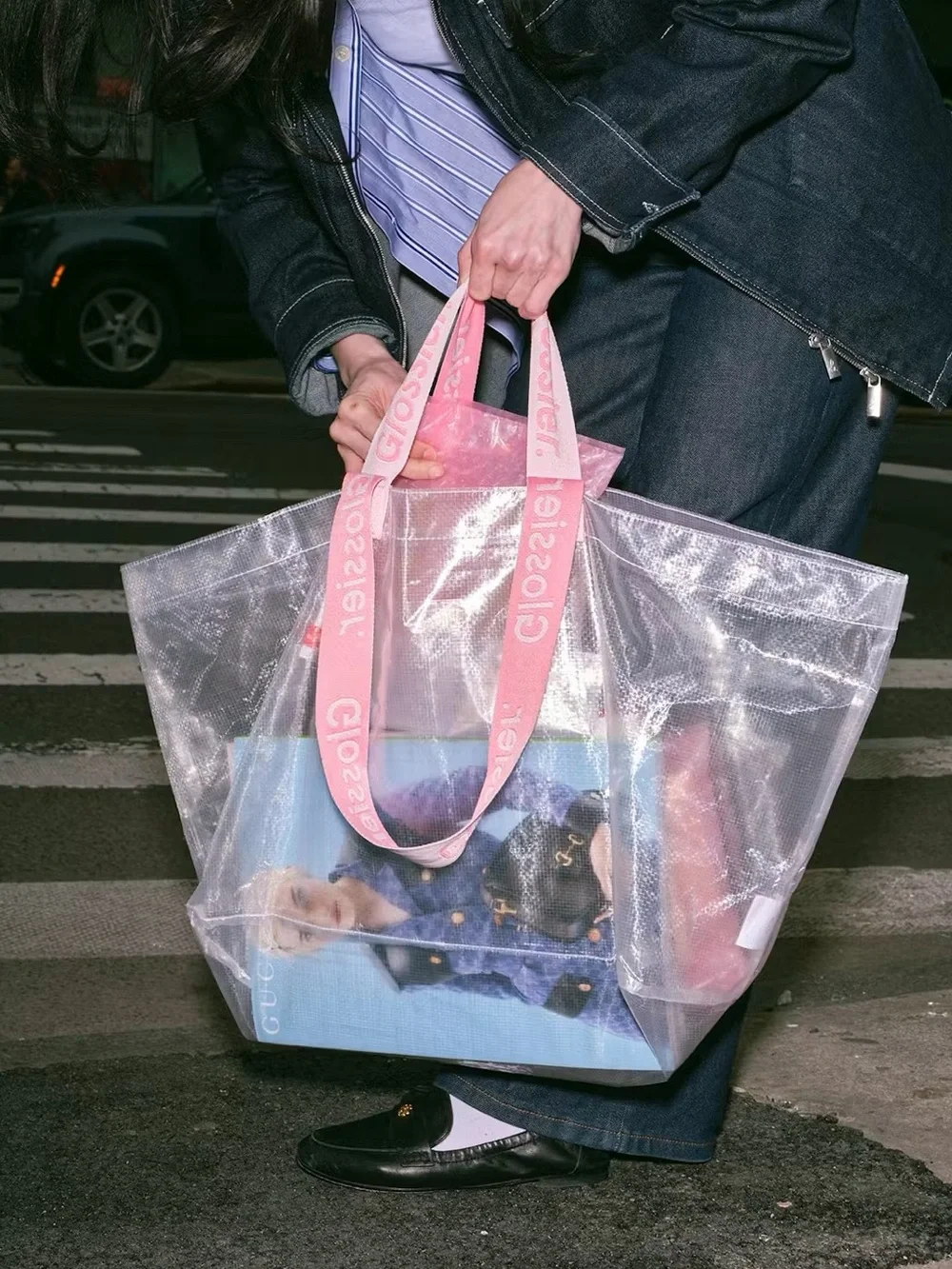 New Glossier Errand Bag Transparent Tote with Pink Straps Limited Edition
